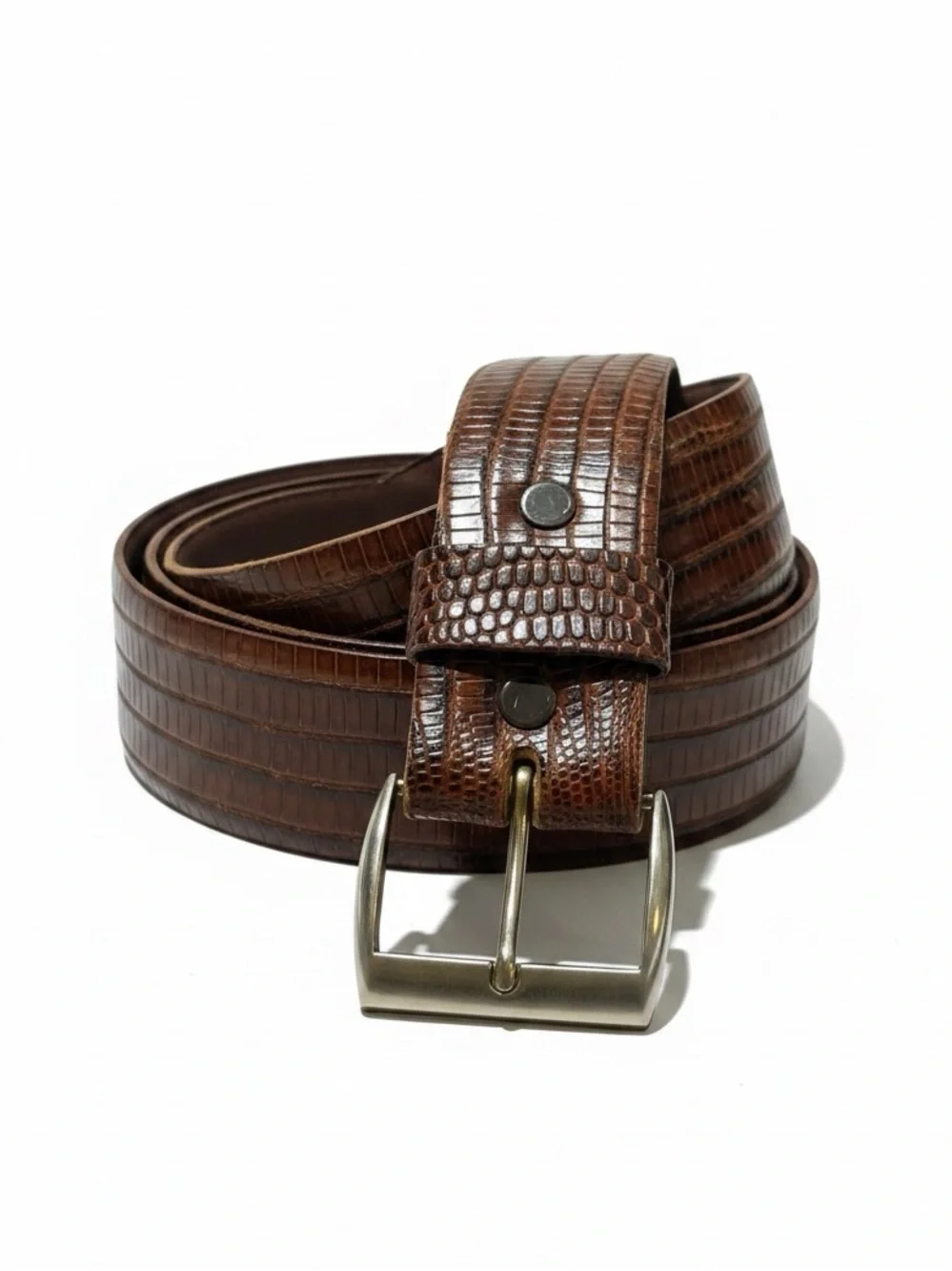 VINTAGE GENUINE LIZARD Brown Men's Sz 34 Western Belt Leather Southwestern